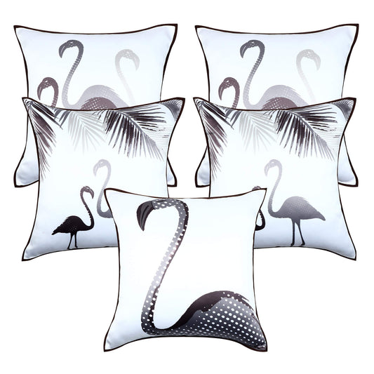 Cazimo Satin Soft Flamigo Birds Printed Cushion Covers | Hypo-Allergenic | Washable | Non-Fade Diwan Sofa Pillow Covers for Home Bed & Living Room, 40x40 Inches, Pink, Set of 5 Pcs
