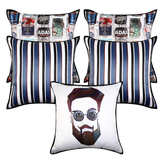 Cazimo Decorative Satin Printed Sofa Cushion Pillow Covers with Zipper for Living Room, Bedroom, Home Decor - Size: 16 x 16 Inches, Blue, Pack of 5 Pcs