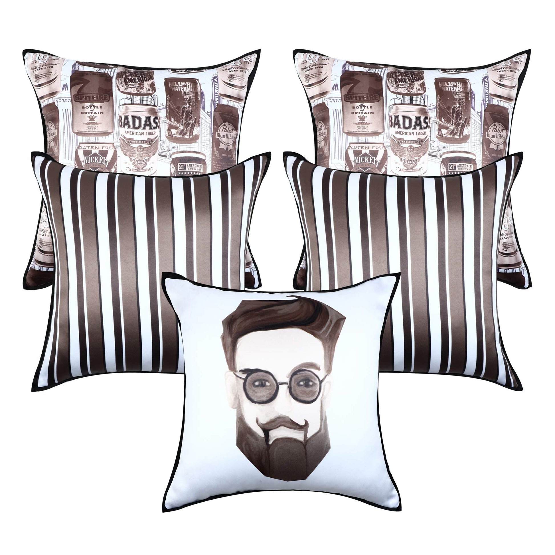 Cazimo Decorative Satin Printed Sofa Cushion Pillow Covers with Zipper for Living Room, Bedroom, Home Decor - Size: 16 x 16 Inches, Blue, Pack of 5 Pcs