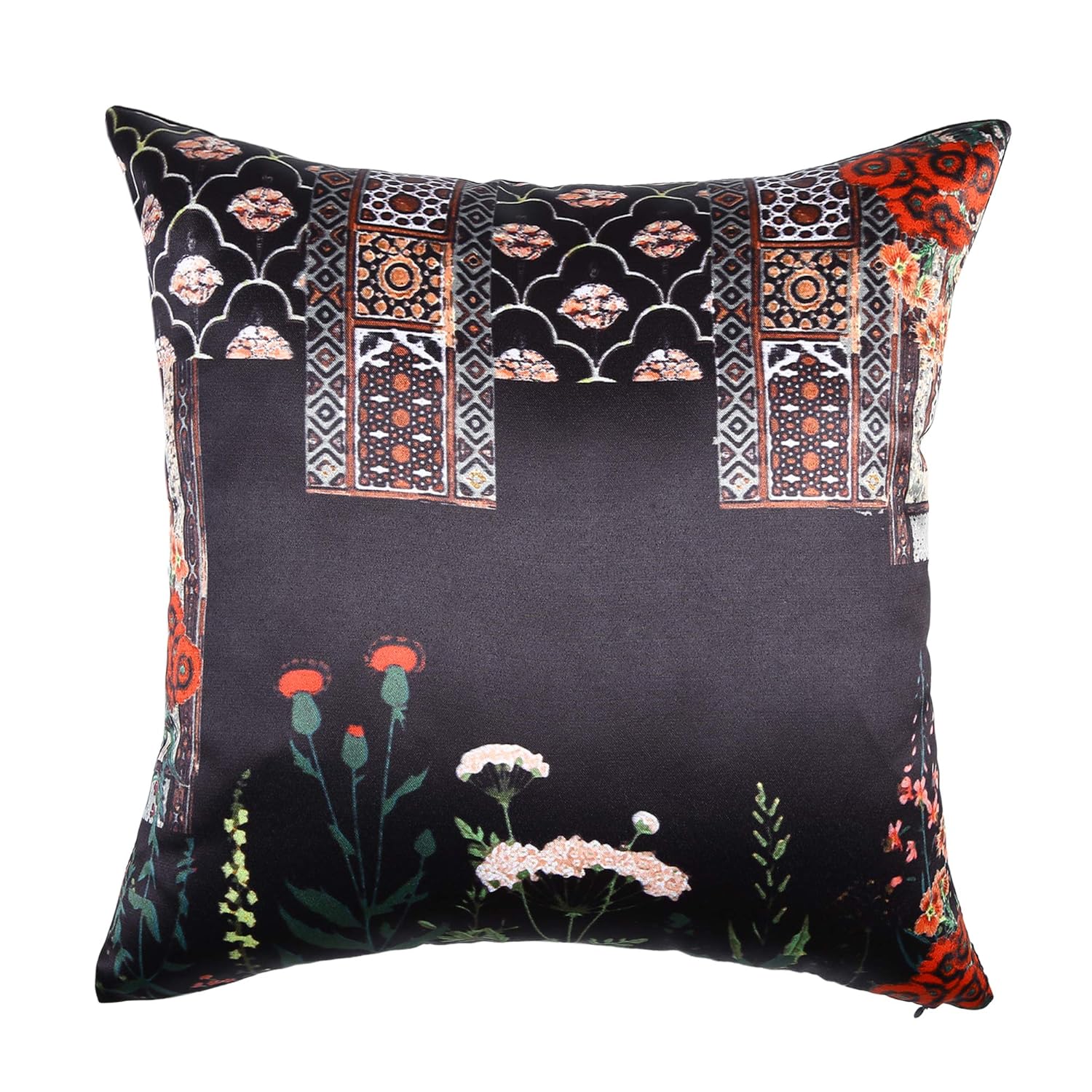 Cazimo Premium Printed Satin Cushion Covers (16 X 16 Inches, Brown) -Set of 3