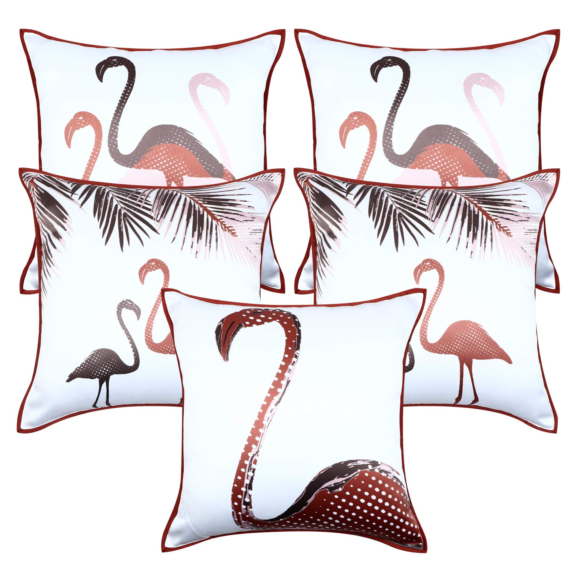Cazimo Satin Soft Flamigo Birds Printed Cushion Covers | Hypo-Allergenic | Washable | Non-Fade Diwan Sofa Pillow Covers for Home Bed & Living Room, 40x40 Inches, Pink, Set of 5 Pcs