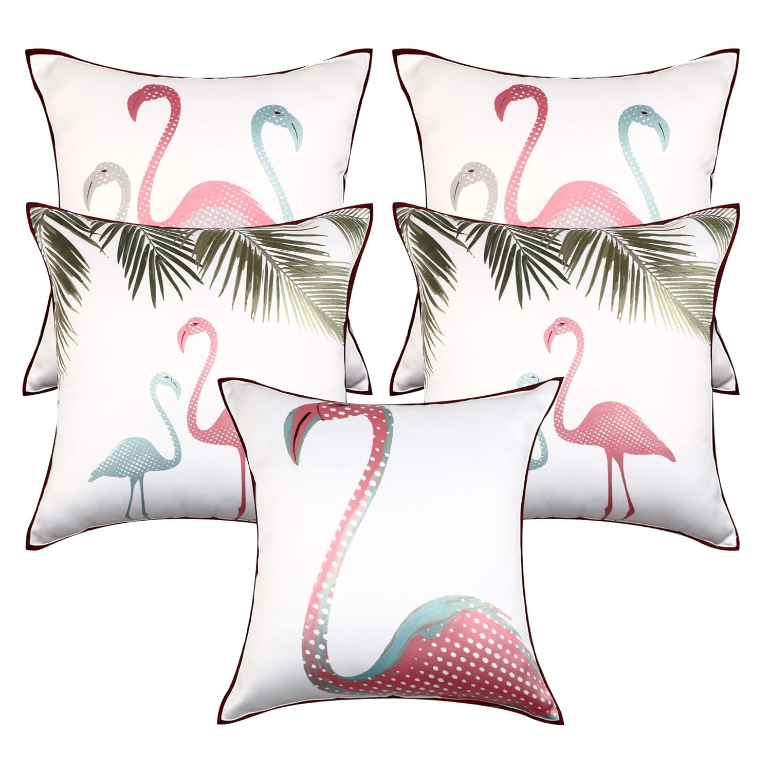 Cazimo Satin Soft Flamigo Birds Printed Cushion Covers | Hypo-Allergenic | Washable | Non-Fade Diwan Sofa Pillow Covers for Home Bed & Living Room, 40x40 Inches, Pink, Set of 5 Pcs