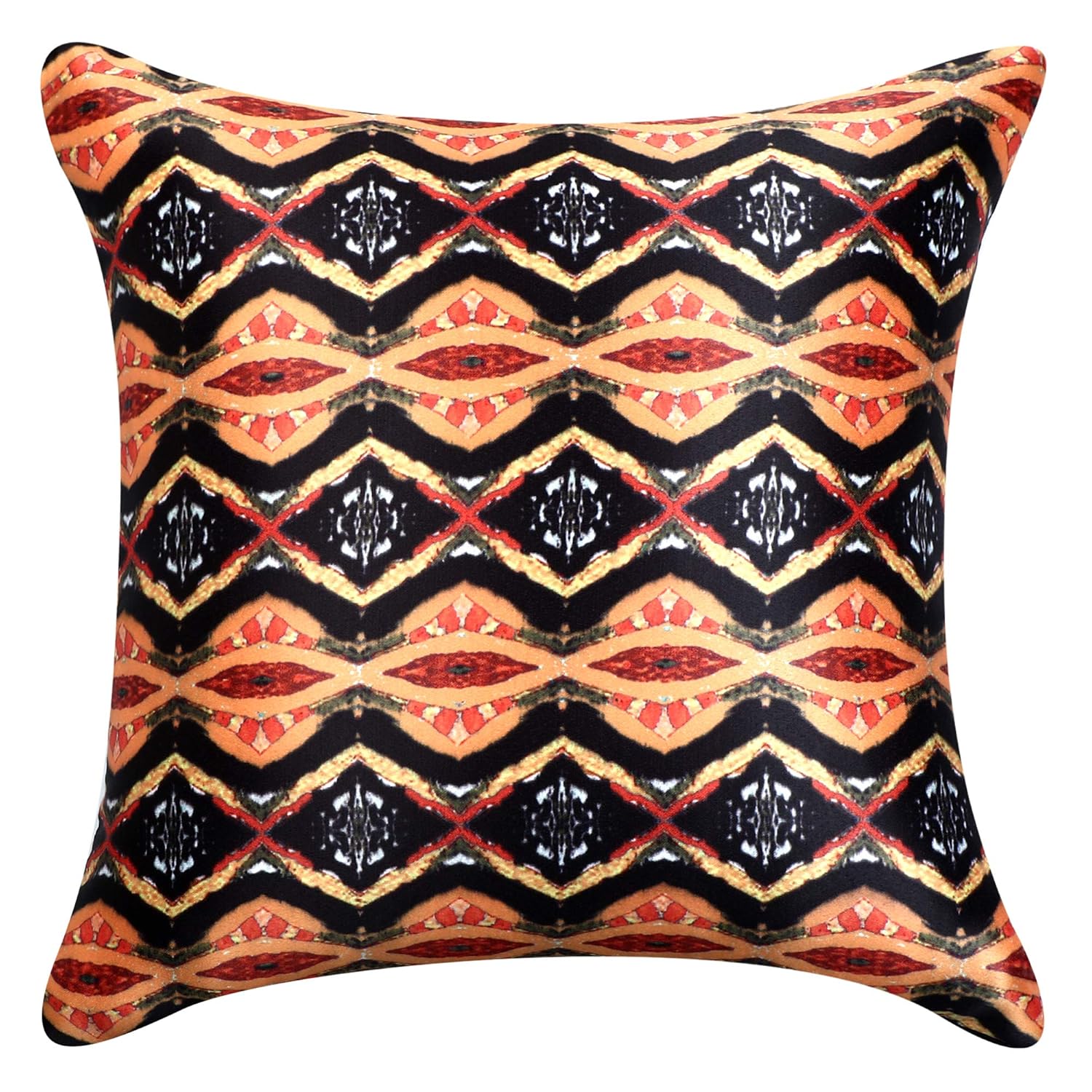 Cazimo Decorative Satin Floral Printed Zipper Cushion Cover for Living Room, Sofa Bed & Couch, Size: 16 x 16 Inches, Brown, Set of 2 Pcs