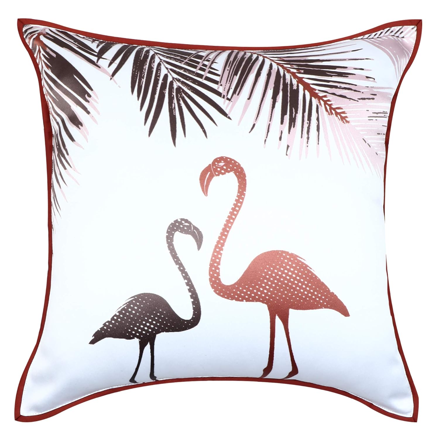 Cazimo Satin Soft Flamigo Birds Printed Cushion Covers | Hypo-Allergenic | Washable | Non-Fade Diwan Sofa Pillow Covers for Home Bed & Living Room, 40x40 Inches, Pink, Set of 5 Pcs