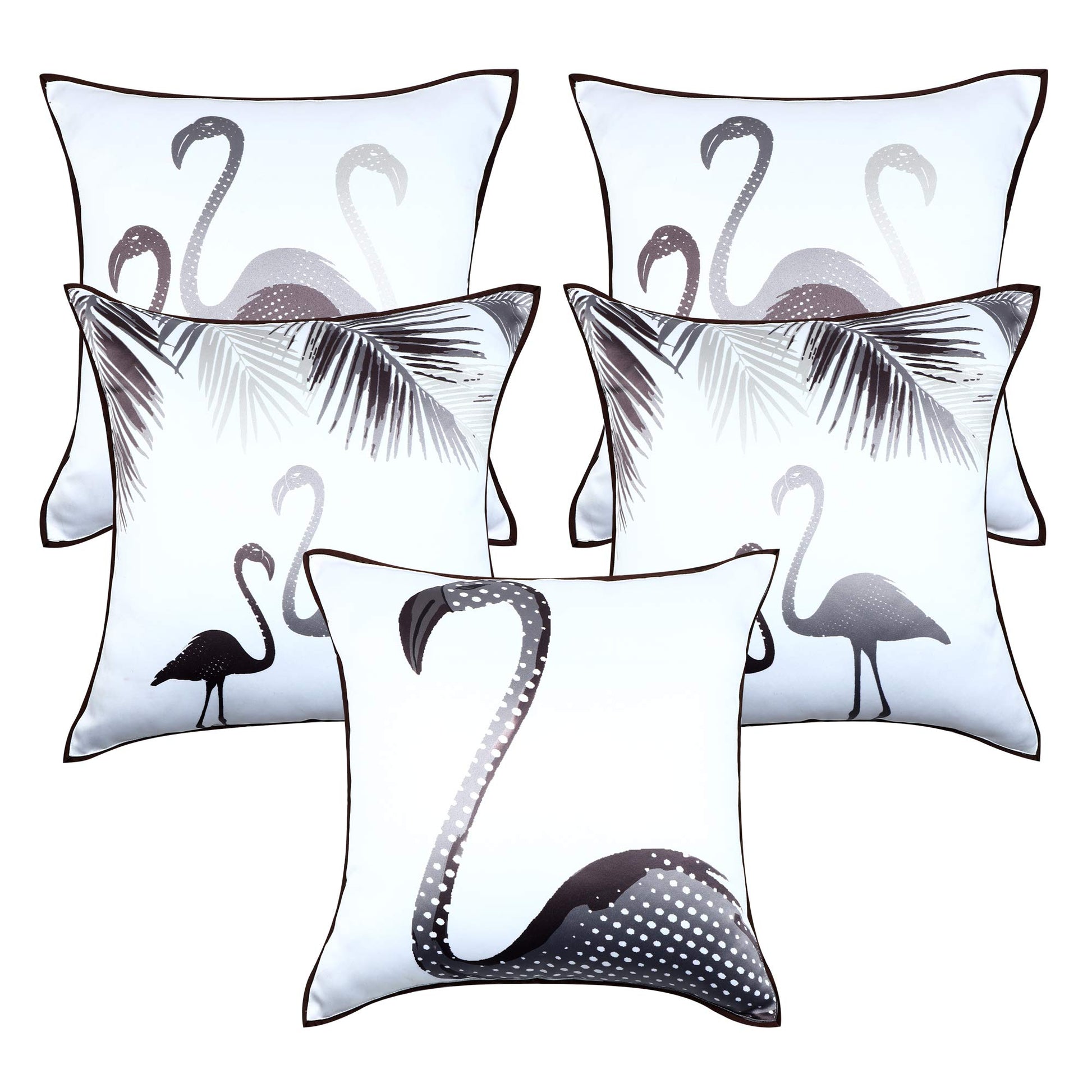 Cazimo Satin Soft Flamigo Birds Printed Cushion Covers | Hypo-Allergenic | Washable | Non-Fade Diwan Sofa Pillow Covers for Home Bed & Living Room, 40x40 Inches, Pink, Set of 5 Pcs