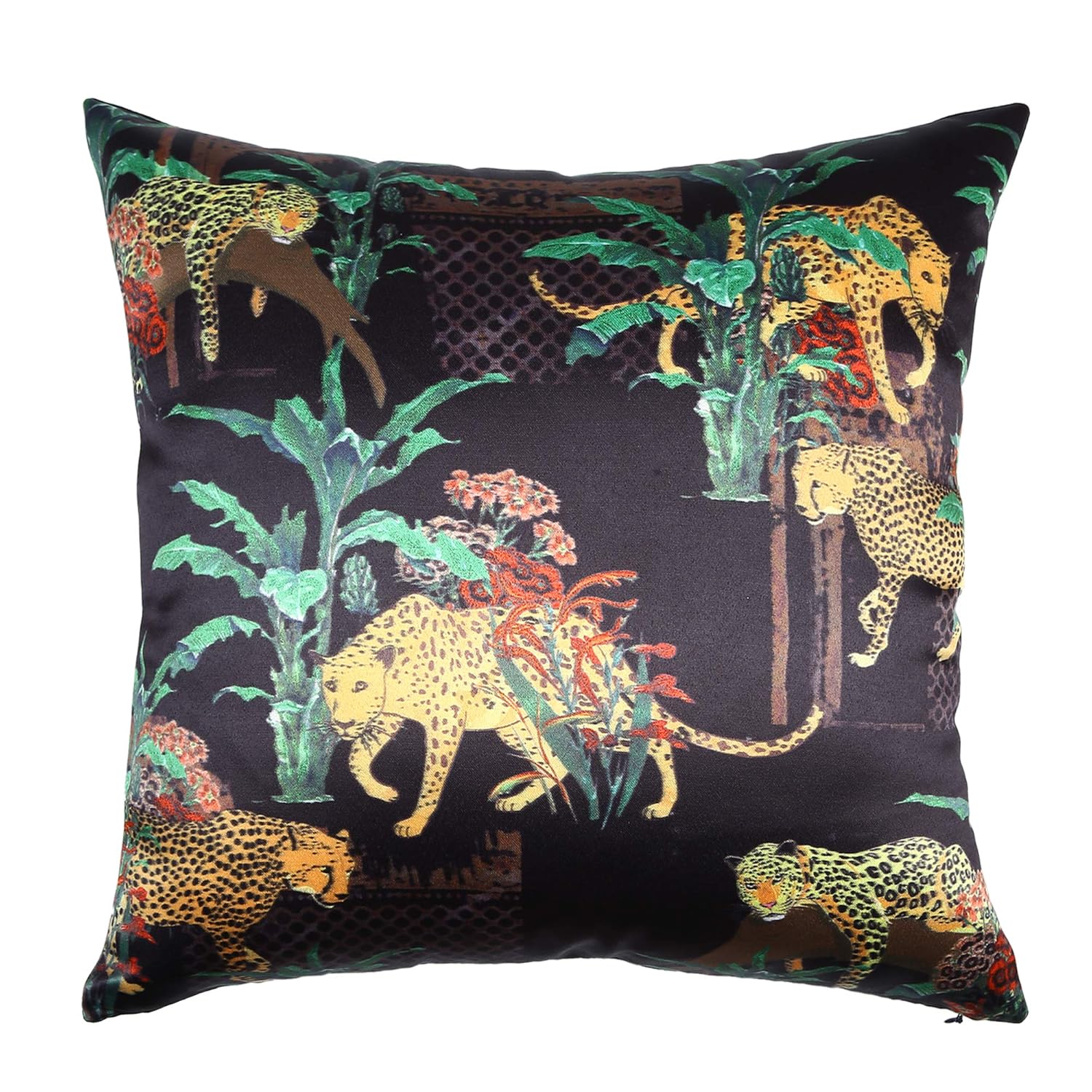 Cazimo Premium Printed Satin Cushion Covers (16 X 16 Inches, Brown) -Set of 3