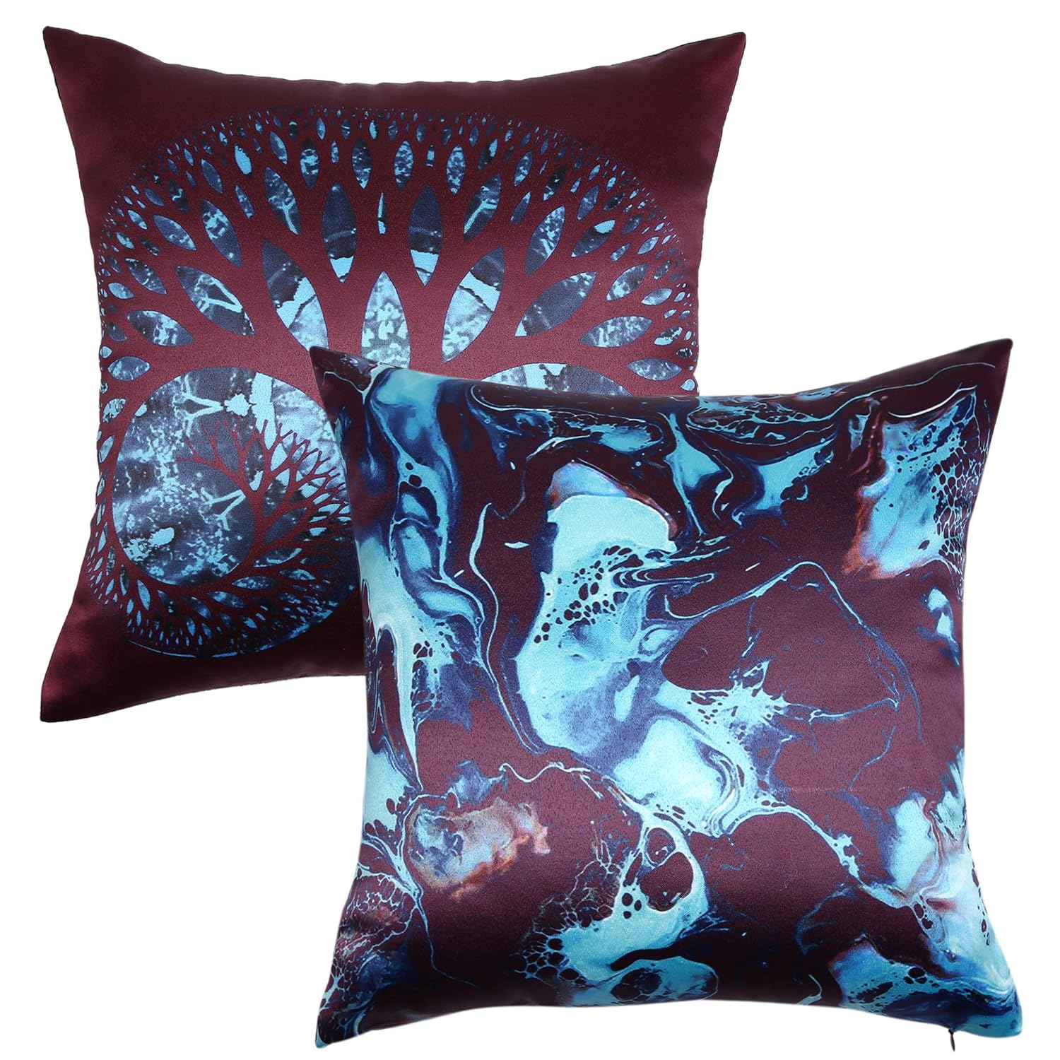 Cazimo Satin Soft Vintage Digital Printed Cushion Covers | Hypo-Allergenic | Washable | Non-Fade Diwan Sofa Pillow Covers for Home Bed & Living Room, 40x40 Inches, Blue, Set of 2 Pcs