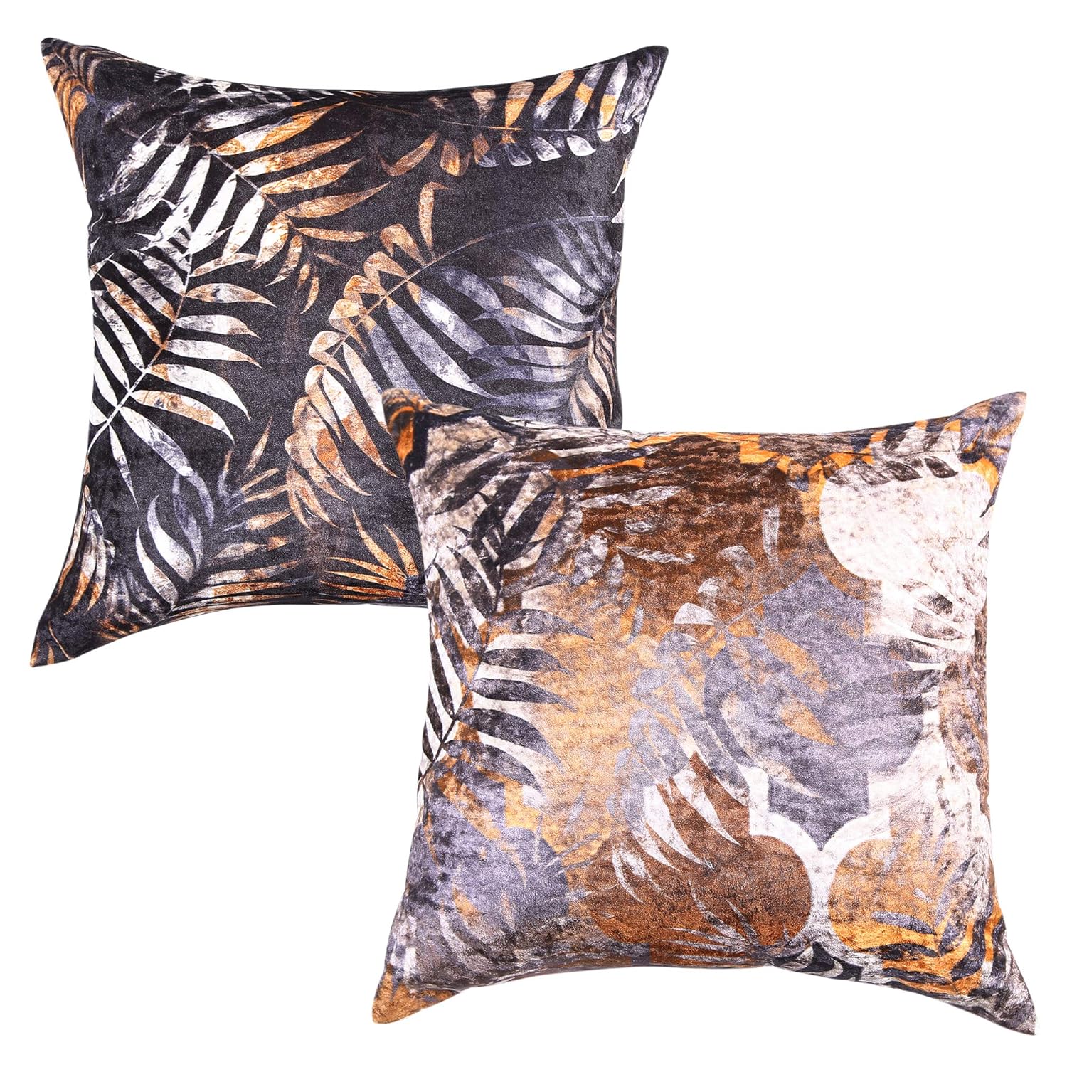 Cazimo Decorative Satin Floral Digital Printed Zipper Cushion Cover for Living Room, Sofa Bed & Couch, Size: 16 x 16 Inches, Yellow, Set of 2 Pcs