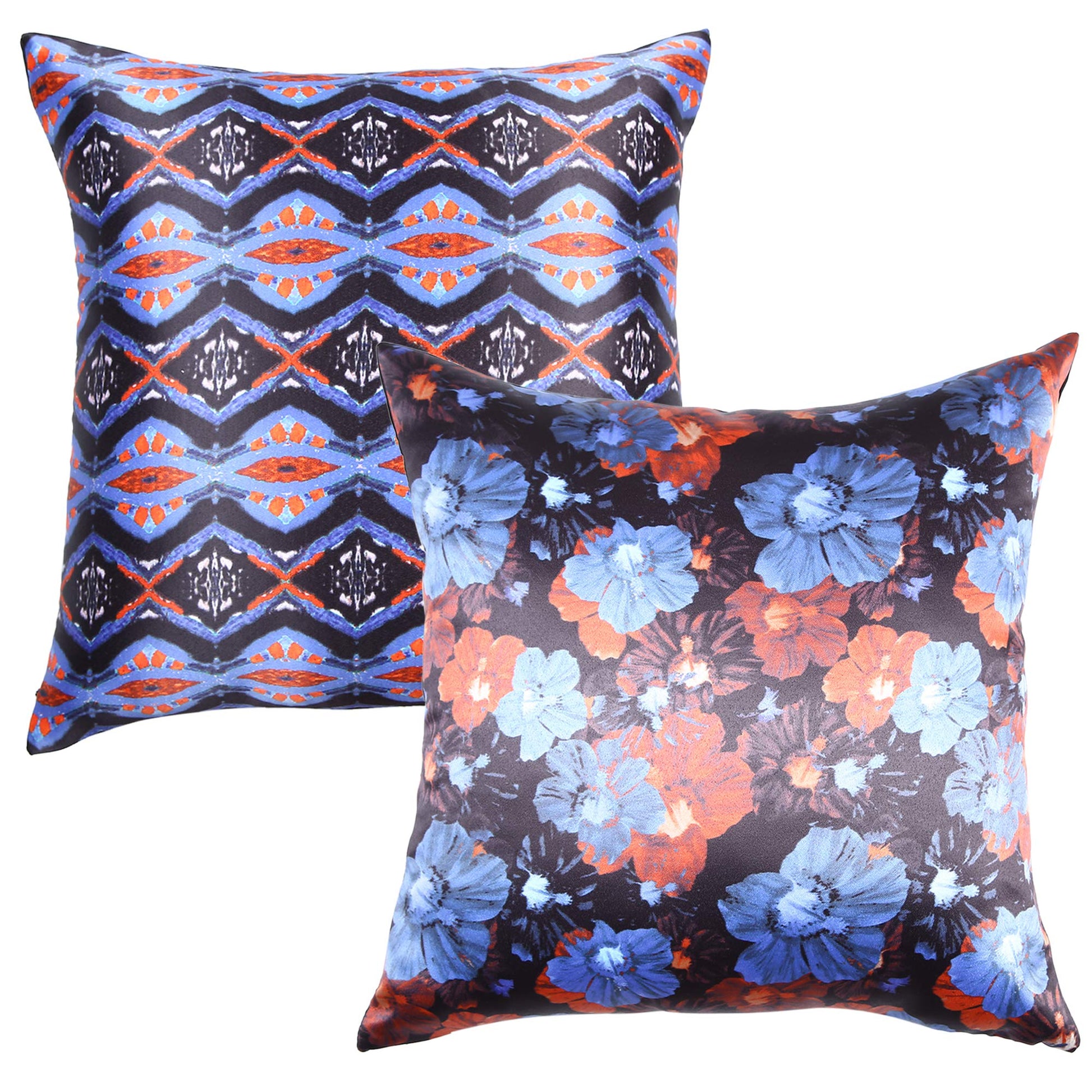 Cazimo Decorative Satin Floral Printed Zipper Cushion Cover for Living Room, Sofa Bed & Couch, Size: 16 x 16 Inches, Brown, Set of 2 Pcs